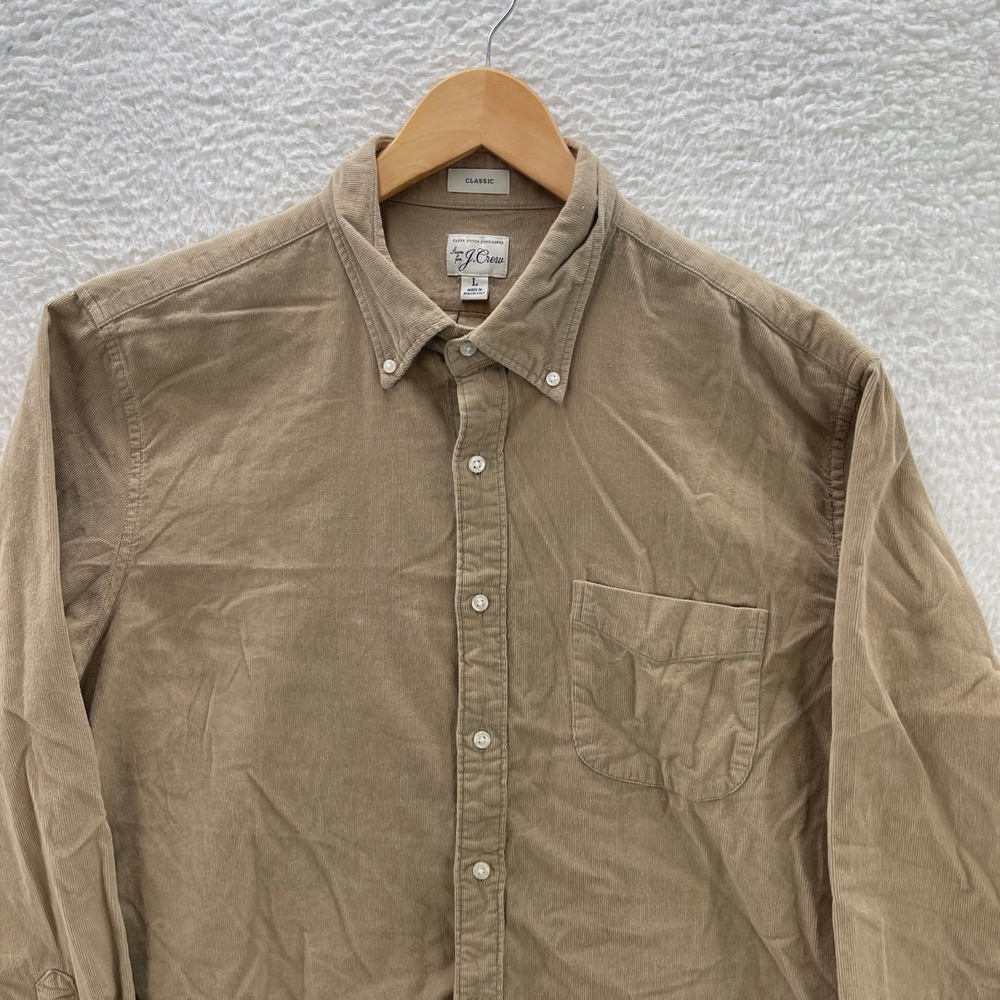 J Crew Shirt Mens Large Beige Corduroy Pinwale Outdoor Preppy Gorpcore Cabin - Picture 3 of 8